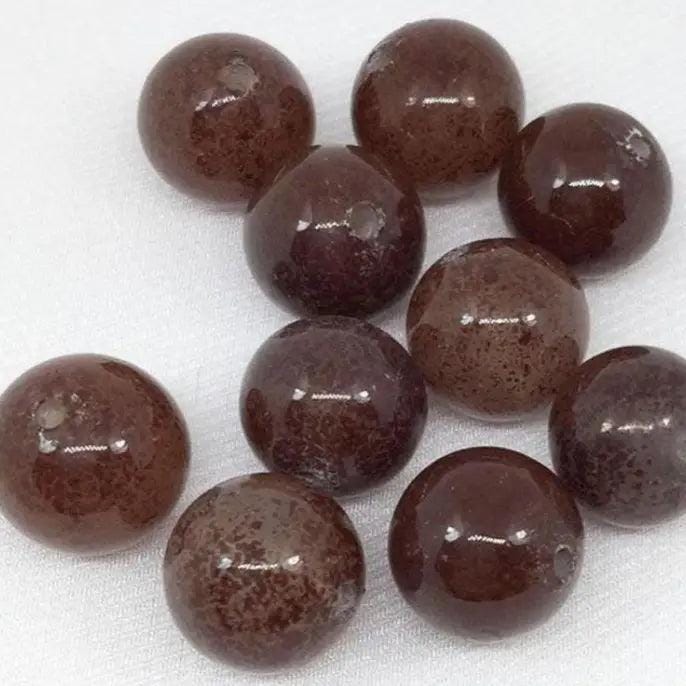10 Vintage Brown Japan Round Mottled Glass Beads