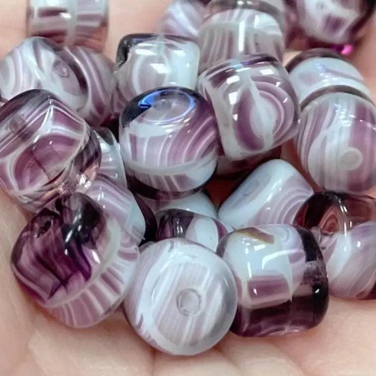 25 Vintage Purple Amethyst Czech Cylindrical Glass Beads