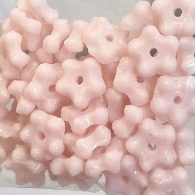 50 Vintage Pink Floral Rondelle Glass Beads