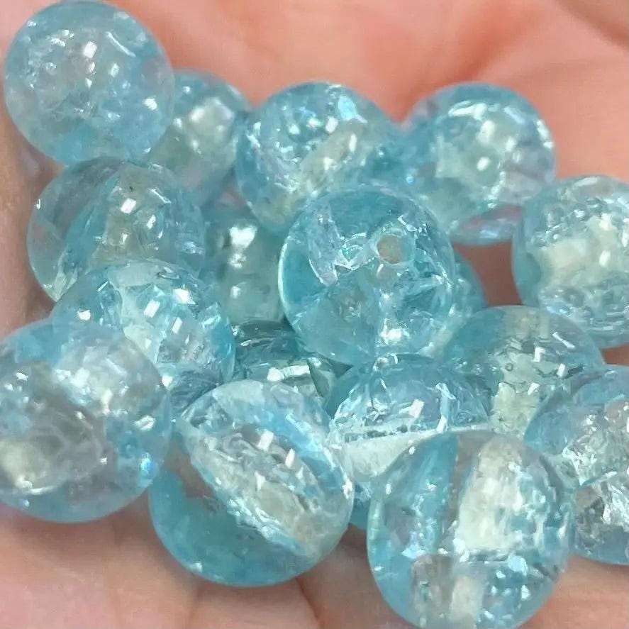 25 Vintage Blue Aqua Light Crackle Round Glass Beads