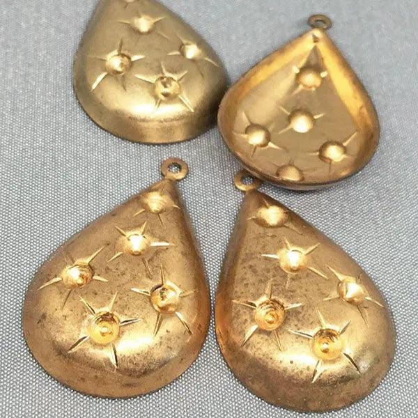 8 Vintage Brass Domed Pear Metal Pendants