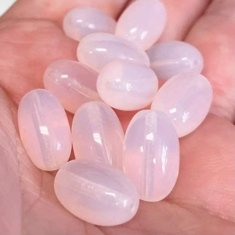 25 Vintage Pink Czech Opal Oval Glass Beads
