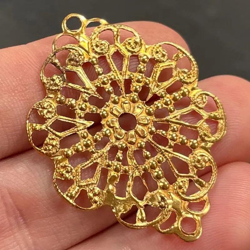 4 Vintage Gold Plated Fancy Filigree Metal Stampings