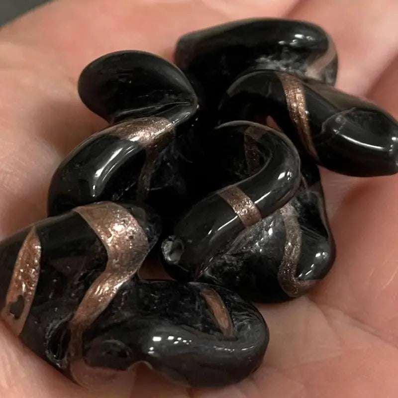 8 Vintage Black Wavy Large Black Baroque Glass Beads