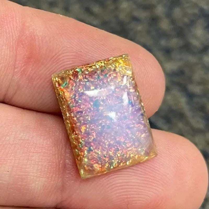 1 Vintage Fire Opal Rectangle Glass Cabochon
