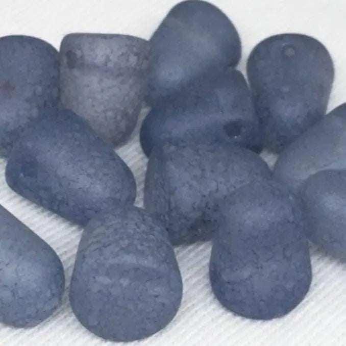 12 Blue Denim Czech Gumdrop Glass Beads