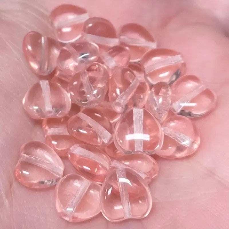 25 Vintage Pink Czech Transparent Heart Glass Beads