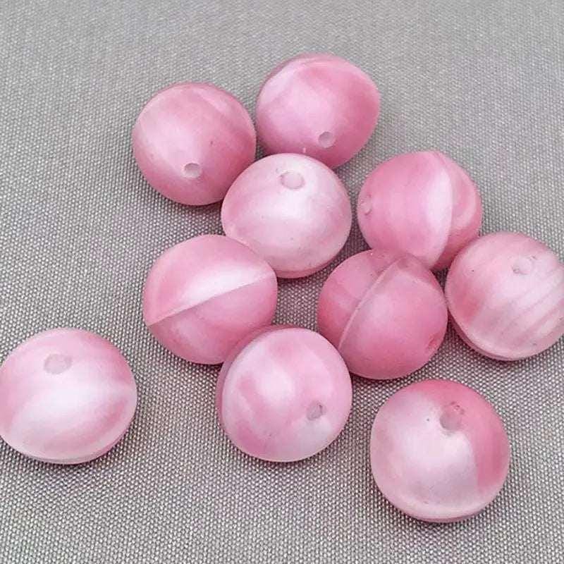 10 Vintage Pink White Givre German Matte Glass Beads