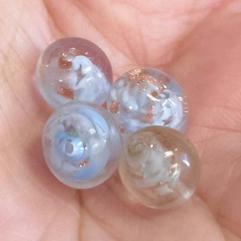 4 Vintage Blue Italian Venetian Murano Foil Round Glass Beads