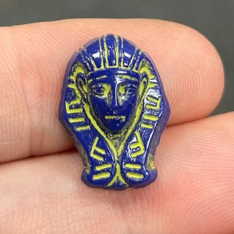 4 Vintage Blue Pharaohs Head Glass Cabochon