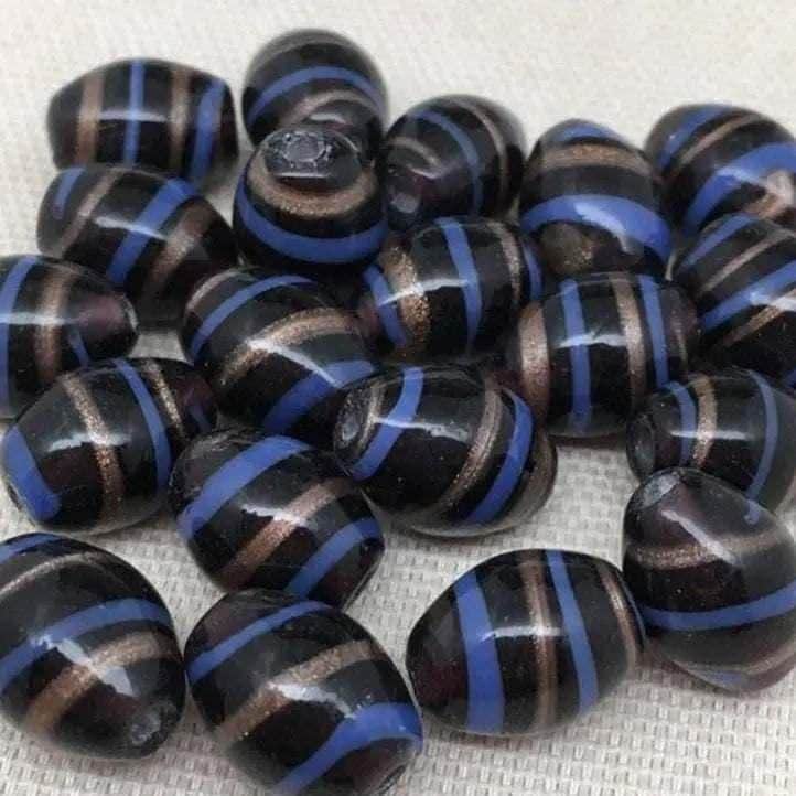 10 Vintage Purple Amethyst Dark Striped Oval Glass Beads