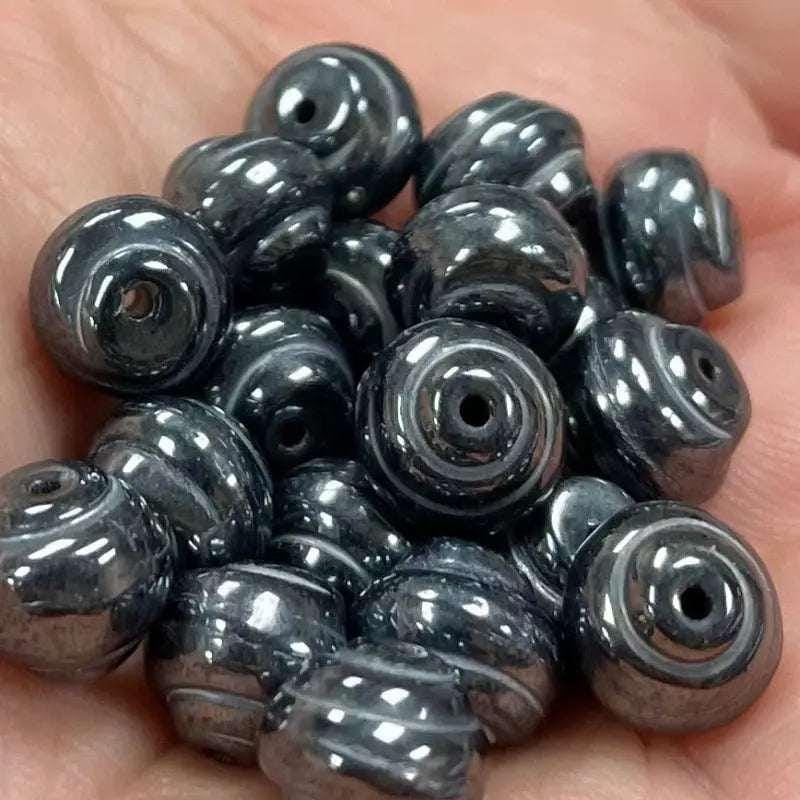 25 Vintage Gunmetal Czech Baroque Glass Beads