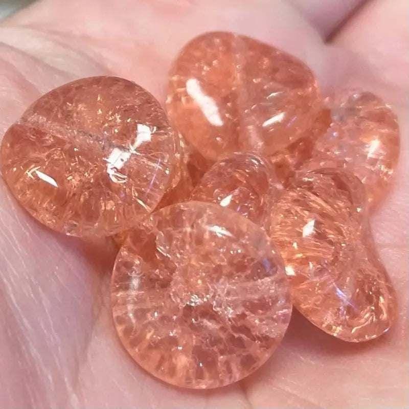 10 Vintage Peach German Crackle Wavy Coin Glass Beads