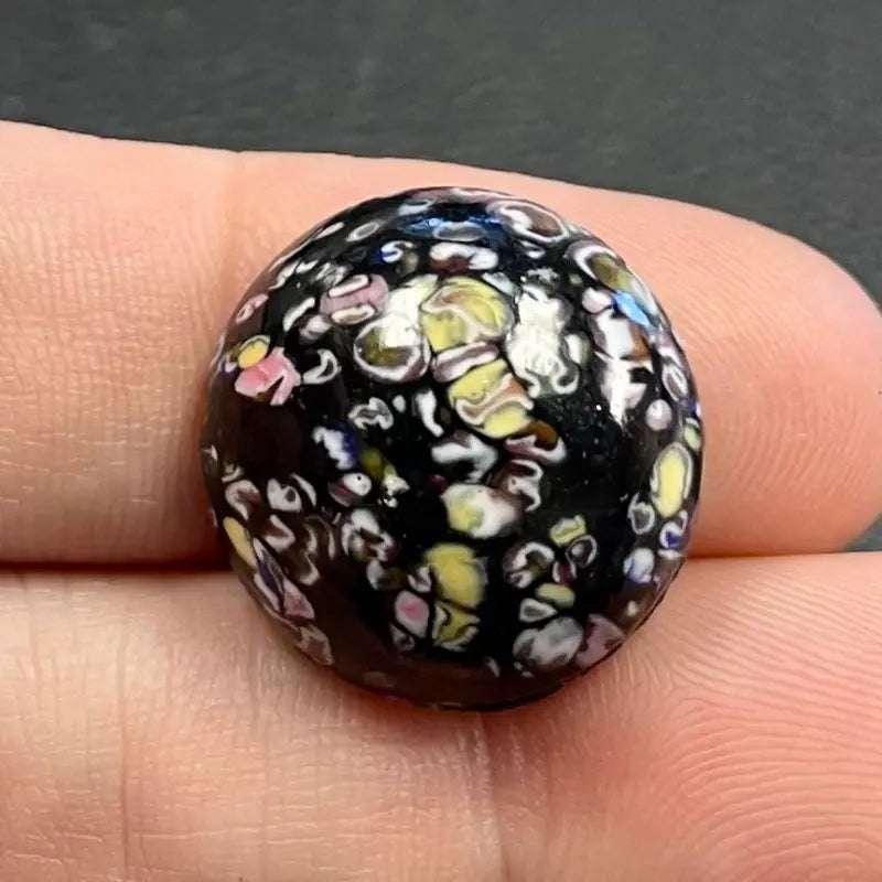 2 Vintage Black Millefiori Japan Round Glass Cabochons