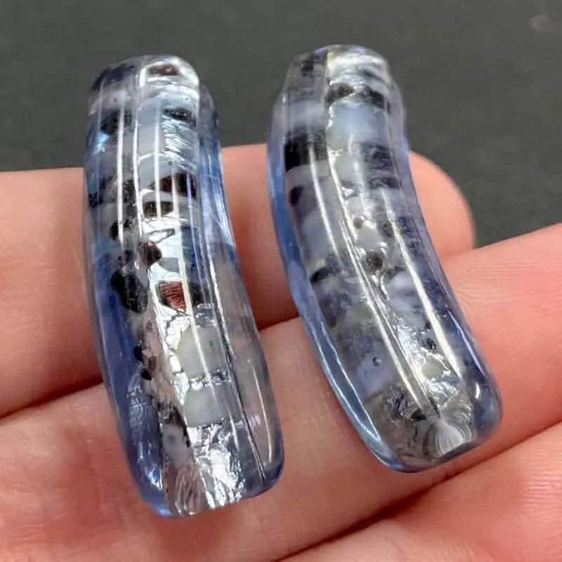 2 Vintage Blue Japan Foil Elbow Glass Beads