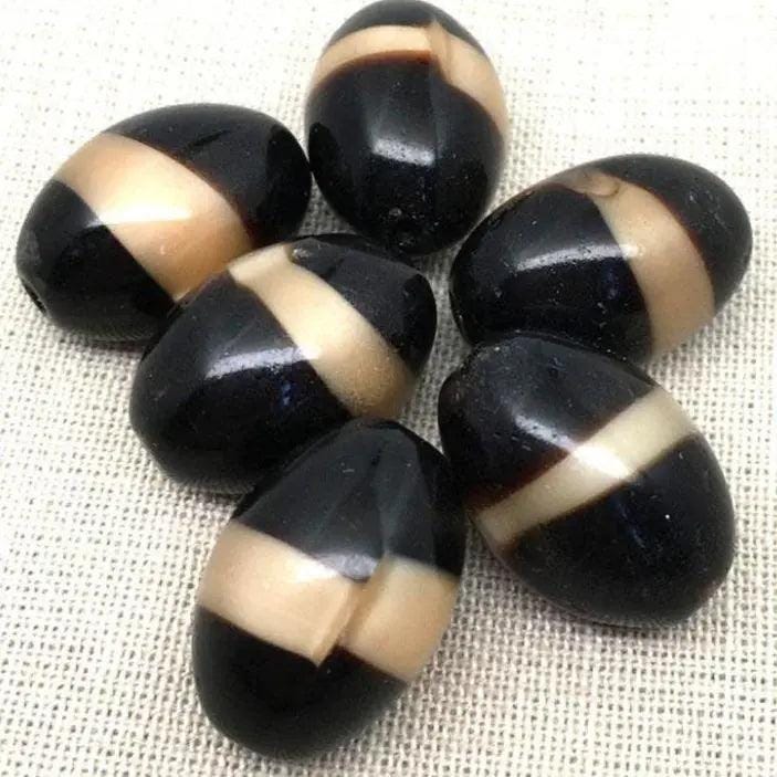 8 Vintage Brown Dark Caramel German Oval Glass Beads