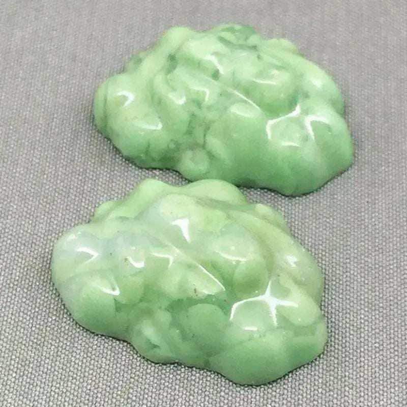 2 Vintage Green Sage Nugget Japan Glass Cabochons