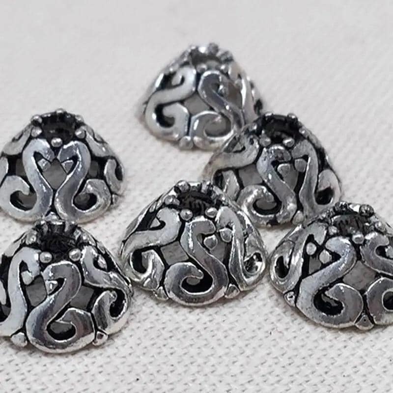 8 Vintage Silver Plated Cone Metal Bead Caps