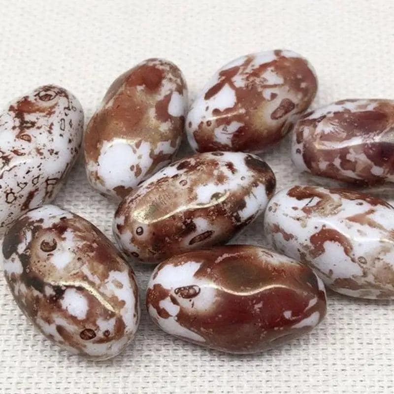 8 Vintage Brown Austrian Picasso Oval Glass Beads