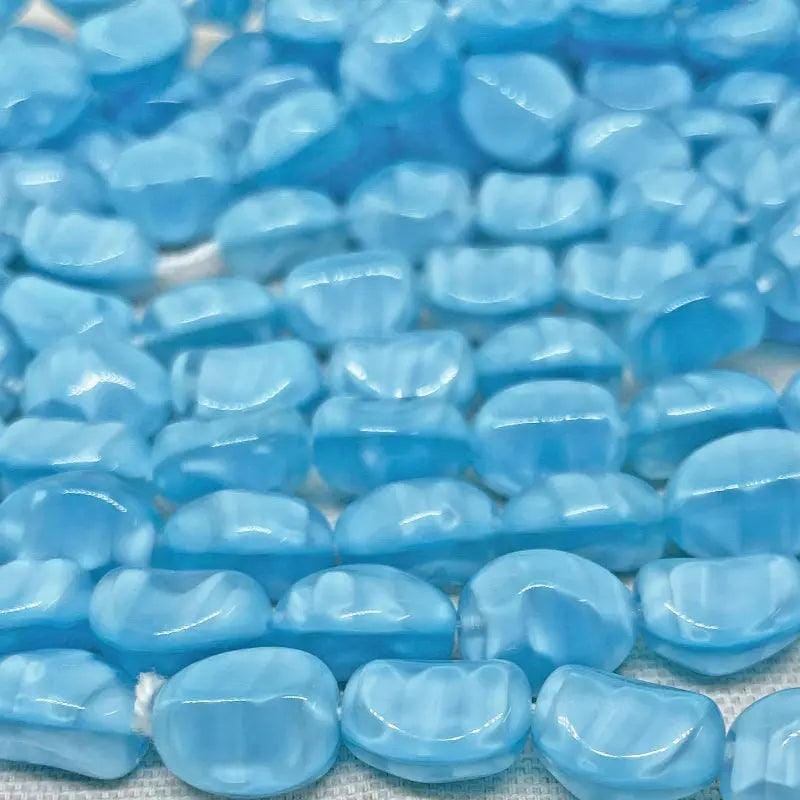 6 Vintage Blue German Silky Glass Beads