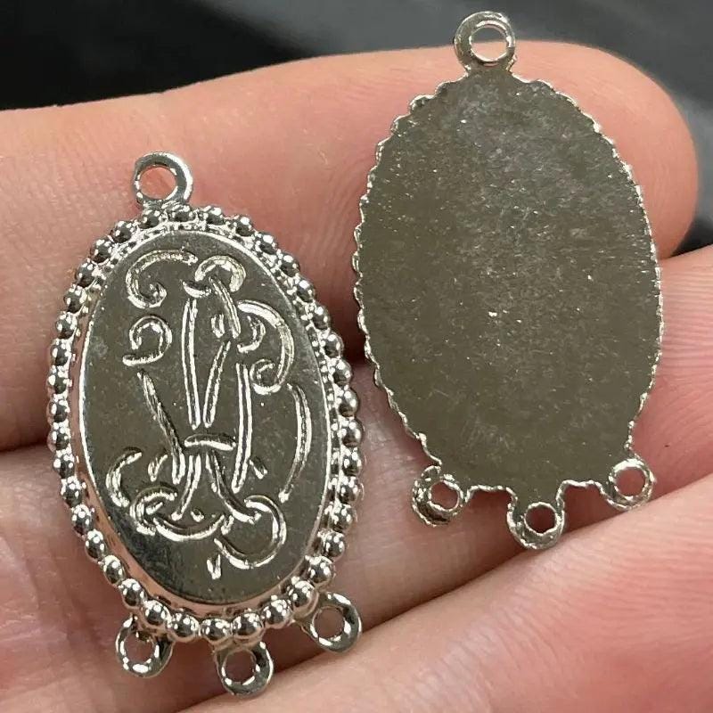 4 Vintage Silver Plated Etched Metal Charms