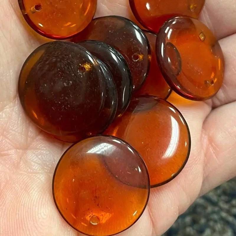 10 Vintage Amber Coin Glass Pendants