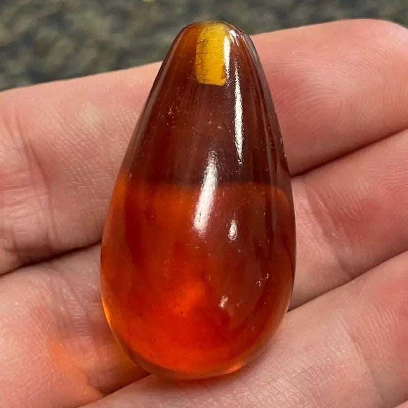 1 Vintage Amber Large Glass Teardrop