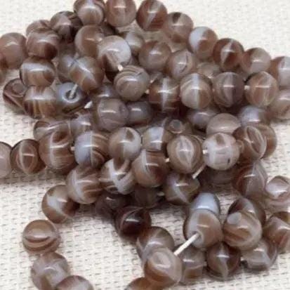 200 Vintage Brown Striped Czech Round Glass Beads