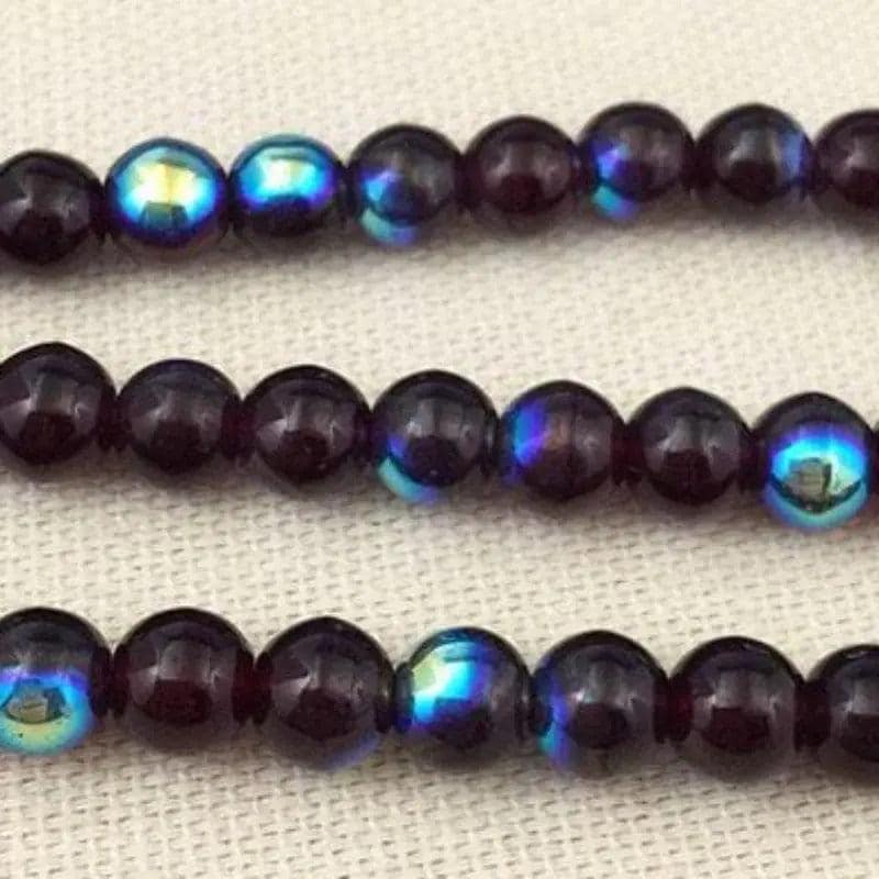 50 Red Garnet AB Czech Round Glass Beads