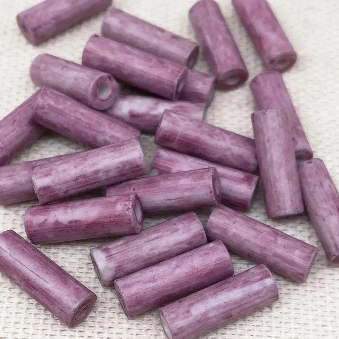 24 Vintage Purple Japan Cylinder Porcelain Beads 12mm