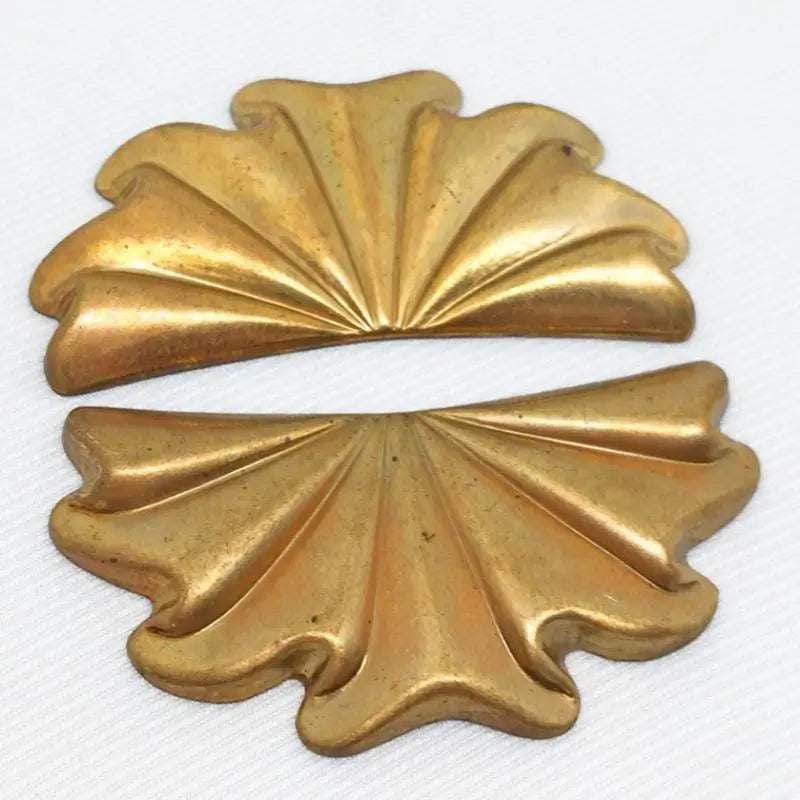 4 Vintage Brass Feather Fan Large Metal Stampings