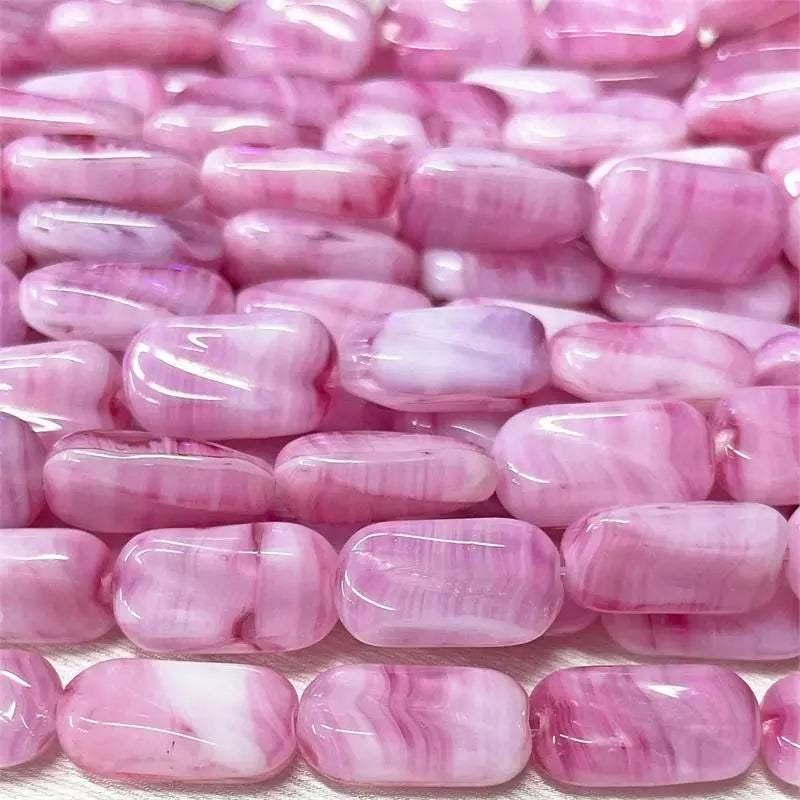 12 Vintage Pink Striped Czech Glass Beads