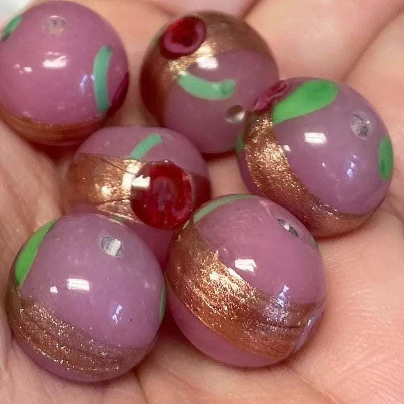 6 Vintage Pink Milky Rose Round Glass Beads