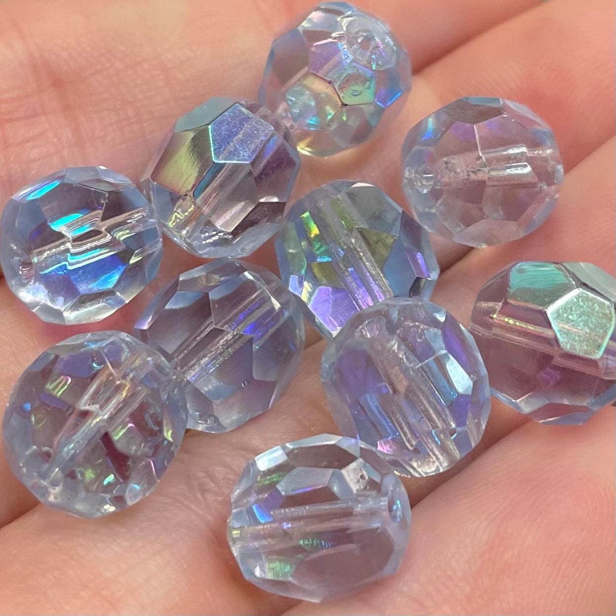 20 Vintage Blue Sapphire Light AB German Faceted Glass Beads
