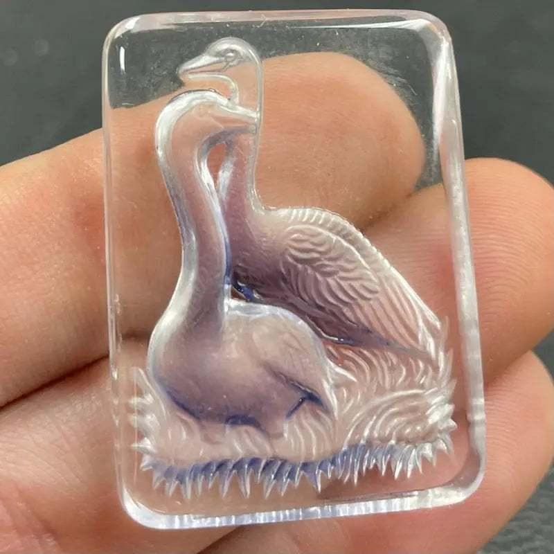 1 Vintage Blue Two Swans Intaglio Glass Cabochon