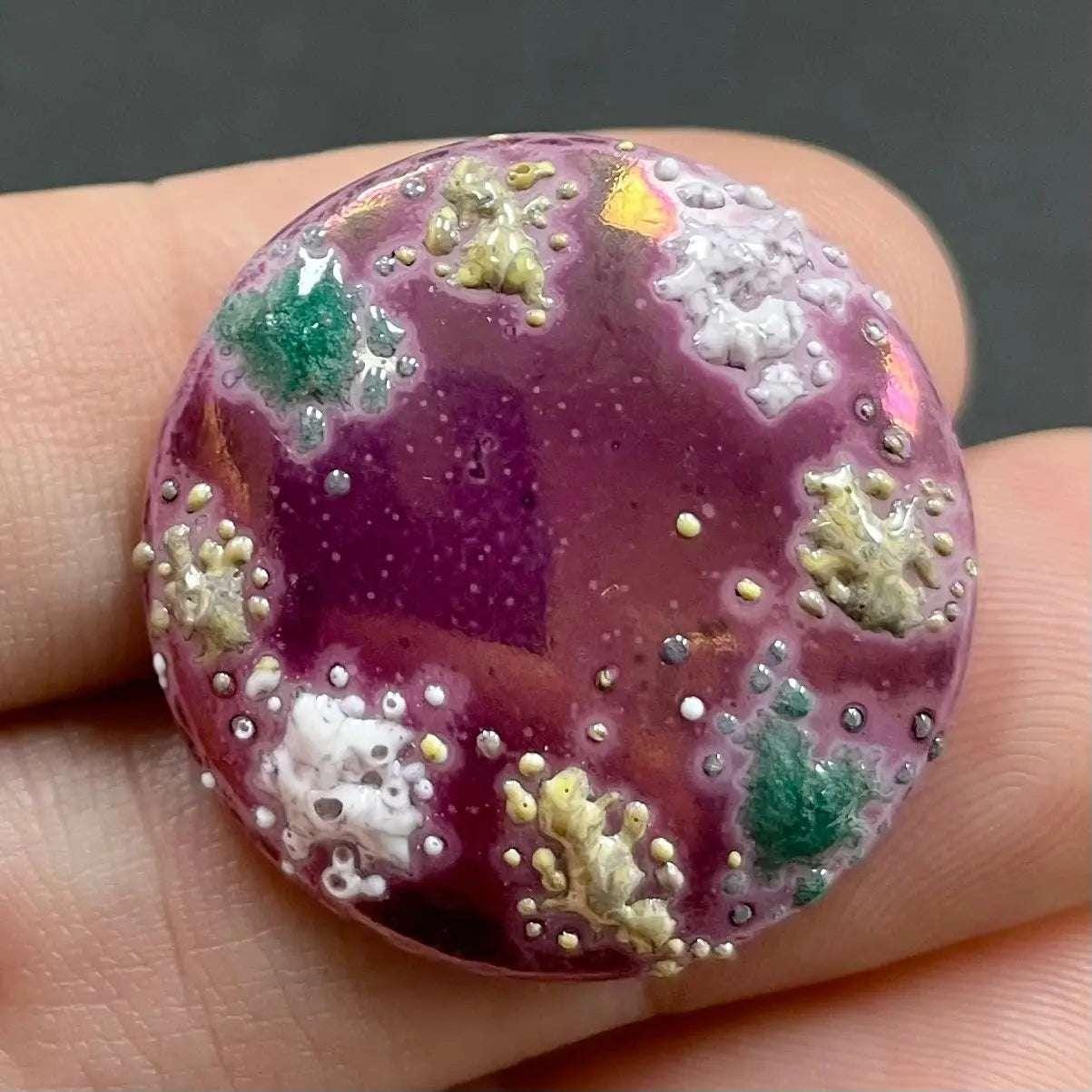 1 Vintage Pink Magenta Glazed Round Glass Cabochon