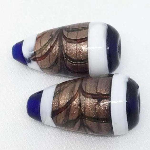 2 Vintage Blue Cobalt Aventurine Teardrop Glass Beads
