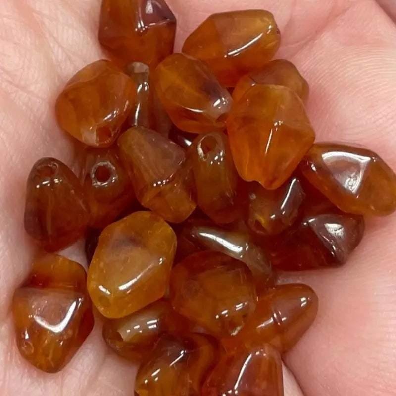 25 Vintage Carnelian Golden Rhombus Diamond Glass Beads