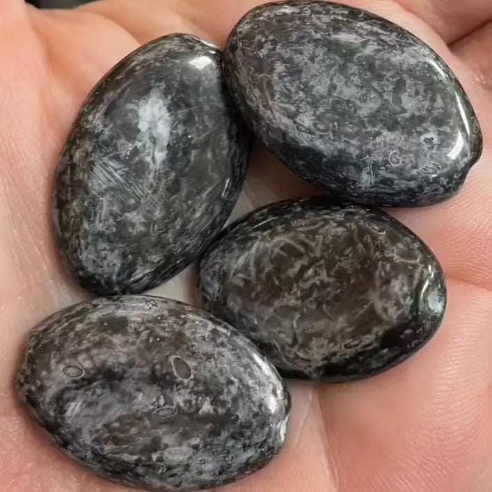 4 Vintage Black Silver Austrian Picasso Oval Glass Beads