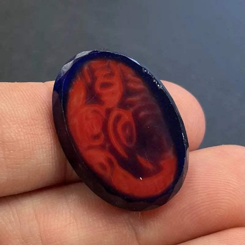 1 Vintage Blue Red German Oval Glass Cabochon