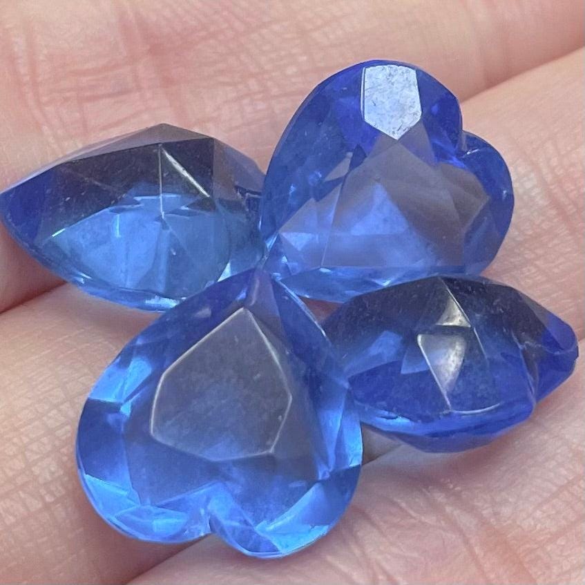 4 Vintage Blue Sapphire Czech Heart Glass Stones