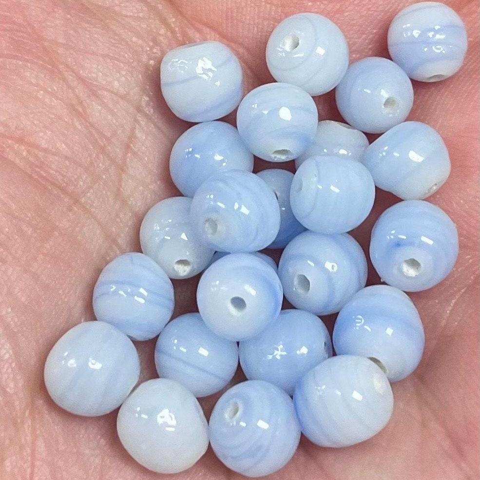 25 Vintage Striped Blue Japan Baroque Glass Beads