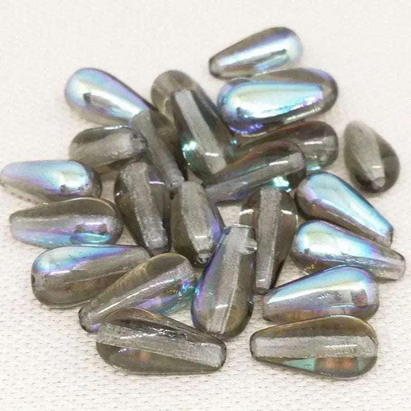 25 Vintage Black Diamond AB Czech Teardrop Glass Beads