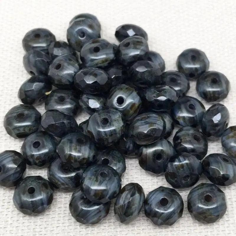 50 Blue Czech Picasso Rondelle Striped Glass Beads