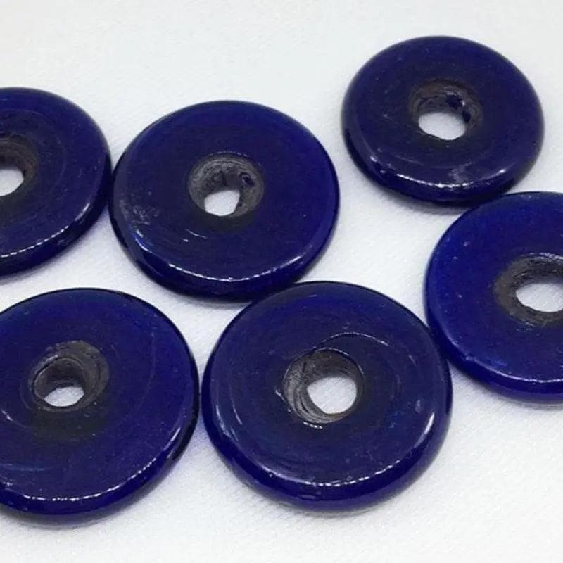 4 Vintage Blue Cobalt Donut Ring Glass Beads