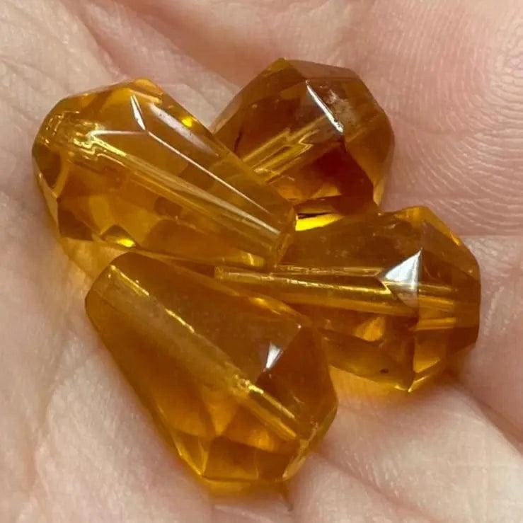 4 Vintage Topaz Teardrop Faceted Glass Beads