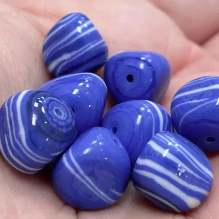 8 Vintage Blue White Japan Striped Baroque Glass Beads