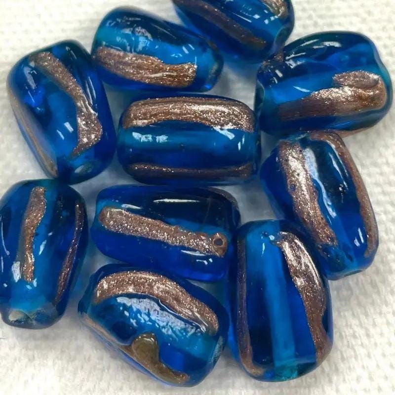 10 Vintage Blue Capri Aventurine Striped Glass Beads