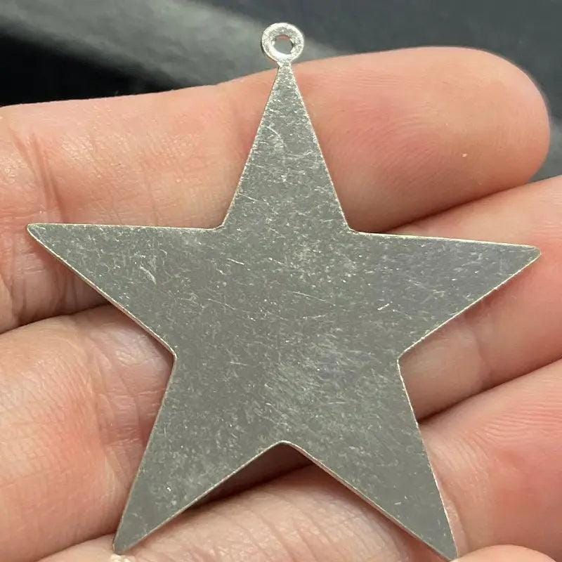 10 Vintage Silver Plated Star Pendants