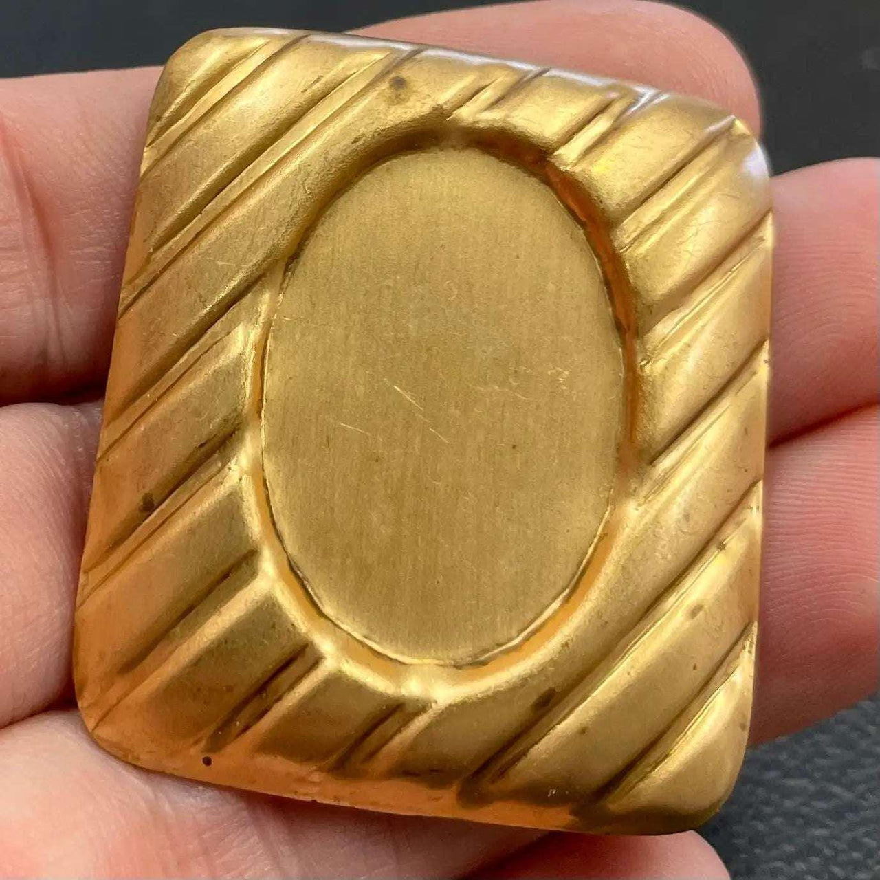 2 Vintage Brass Rectangle Metal Stamping Setting